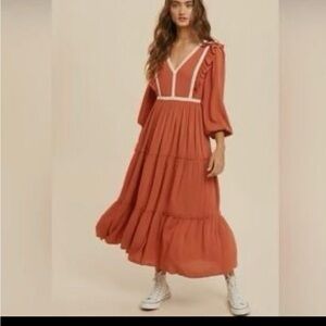 In Bloom Terracotta Long Sleeve Dress